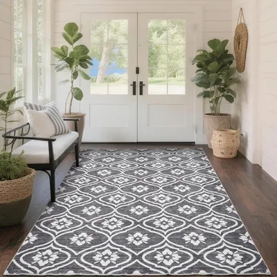 Immagine prodotto di Tappeto vintage per soggiorno, motivo marocchino, grigio, 120x170 cm, rettangolare, lavabile, antiscivolo