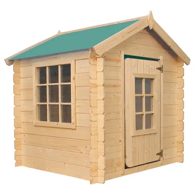 Produktbild von Timbela M570Z-1 Kinderspielhaus aus Holz - Spielhaus im Freien für Kinder - 111x113xH121 cm/0.9 m2 Gartenspielhaus - Garten-Sommerhaus für Kinder (Die Dachfarbe ist grün)