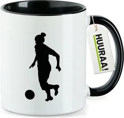 Produktbild von Huuraa Kaffeetasse Soccer Fußball 330ml Schwarz Keramik Kaffeebecher Geschenkidee