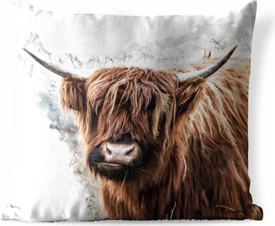 Produktbild von MuchoWow® Outdoor Kissen - Schottisches Hochlandrind - Schottische Kuh - 45x45 cm - Wetterfest - Lounge Kissen - Fotokissen - Dekoratives Kissen