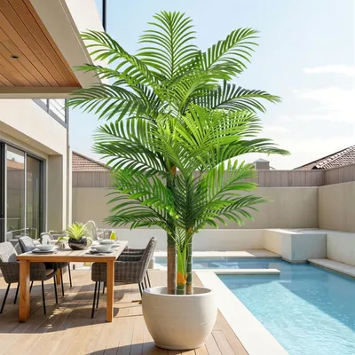 Image de Palmier doré artificiel, 180 cm, plante artificielle aussi grande qu'une vraie, arbre artificiel résistant aux UV, palmier artificiel pour la maison, le salon, la chambre, le bureau, le balcon, la décoration de jardin (1 pièce)