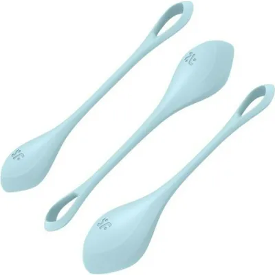 Productafbeelding van Satisfyer Yoni Power 2, kegelvormige bolletjes, blauw, gemaakt van acrylnitril-butadieen-styreen (ABS) en siliconen, mat, 3 stuks, 30 mm
