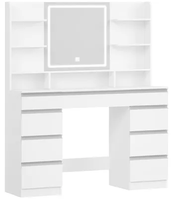 Productafbeelding van Make-uptafel - LED-verlichting - 3 lichtkleuren - Dimbaar - Spiegel - 7 lades - Wit