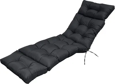 Produktbild von (Schwarz) Auflage für Liegestuhl 180x50x10cm, Gartenliegen Kissen Wasserdicht, Outdoor Liegenauflage mit Befestigungsbändern, Deckchair Polster, Auflagen für Sonnenliegen