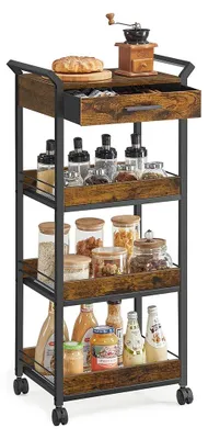 Obrázek produktu pro Třípatrový vozík na kolečkách – mobilní úložný vozík – hnědý/černý – 30 x 46,2 x 96,1 cm – robustní kovová konstrukce