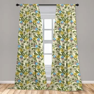 Immagine prodotto di Abakuhaus, tende per finestre, motivo floreale su sfondo crema, set da 2 pannelli, 150 x 245 cm