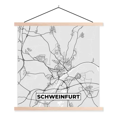 Produktbild von MuchoWow® Textilposter Stadtplan - Schweinfurt - Deutschland - Karte 120x120 cm mit holzfarbenen Rahmen - Textil-Poster