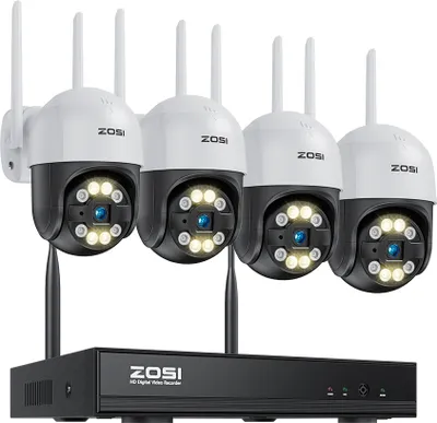Produktbild von ZOSI 3MP Überwachungskamera Set WLAN Aussen ohne Festplatte, 4X Pan Tilt IP Dome Kamera 355°/140° Schwenkbar, Personenerkennung, Farbnachtsicht