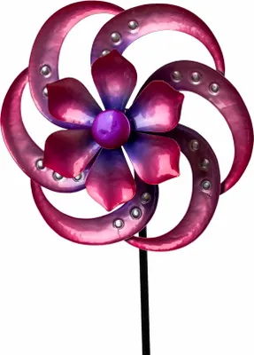 Produktbild von Gartenstecker doppel Windrad Windmühle Metall Blume Windspiel Garten Deko Figur