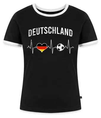 Produktbild von Spreadshirt Deutschland Fußball Herzschlag Frauen Kontrast T-Shirt, L, Schwarz/Weiß