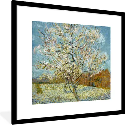 Produktbild von MuchoWow® Gerahmtes Poster Blühender Pfirsichbaum - Vincent van Gogh 40x40 cm - Poster mit Schwarzem Bilderrahmen Wandposter Rahmen Foto Bilder - Poster - Plakat im Rahmen