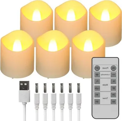 Obrázek produktu pro Elektrické LED svíčky s pohyblivým plamenem, časovačem a dálkovým ovládáním – dobíjecí – do bytu nebo na pokoj – LED – na baterie – bez plamene – blikající svíčky – USB nabíjecí kabel