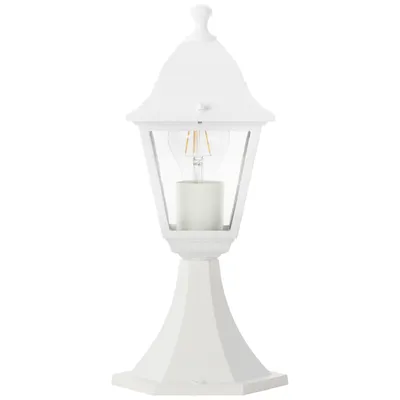Produktbild von BRILLIANT weiße Außensockelleuchte Nissie | Landhausstil | mit geeignetem Leuchtmittel dimmbar | Höhe 36,5 cm | 1x E27 Fassung max. 60 Watt | IP44 | Metall/Glas