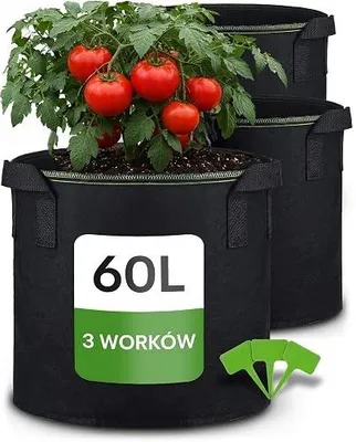Zdjęcie produktu dla Worek do sadzenia 60L włóknina czarny warzyw owoców zestaw 3 szt