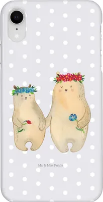 Produktbild von Mr. & Mrs. Panda Iphone XR Handyhülle Bären mit Blumenkranz - Grau Pastell - Geschenk, Muttertag, Mutter, Familie, Mutti, Family, Mama, Handy Case, Premium Kunststoff