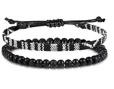 Produktbild von Made by Nami Boho Surfer-Armband 2er Set Herren & Damen - Handmade Strand Festival Accessoires - Azteken-Band Ethno Style - Männer Frauen Perlen-Armband
