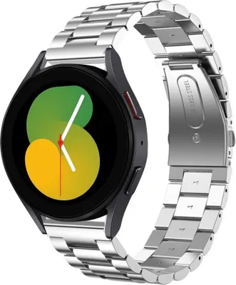 Produktbild von Strap-it Stahlarmband - Kompatibel mit Samsung Galaxy Watch 5 Armband 40mm Ersatzarmband Edelstahl - Faltschließe - Hochwertiges Material - für Smartwatch 20mm Armband Silber