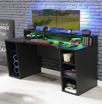 TEZAUR 1B Gaming Tisch Computertisch mit LED Beleuchtung von Forte
