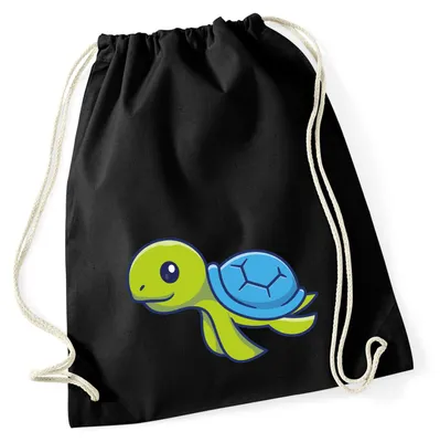 Produktbild von Huuraa Turnbeutel Schildkröte Comic 12 Liter Black Baumwolle Rucksack Geschenkidee