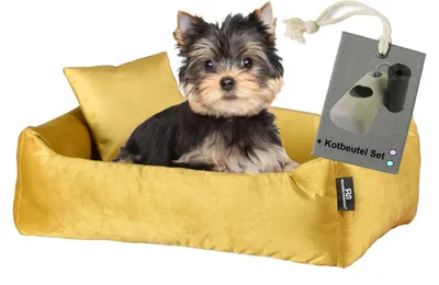 Produktbild von Rohrschneider Hundebett Kuschelsofa Hund Weich + Hundekotbeutelset, Farbe:senf, Größe:S