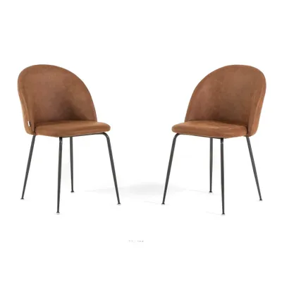 Immagine prodotto di Set di 2 sedie da pranzo in ecopelle, imbottite con gambe in metallo, sedie moderne per cucina, sala da pranzo, bar e ristoranti SARA - pelle marrone/grigio scuro