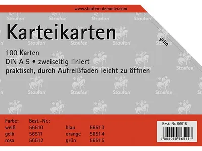 Produktbild von Karteikarten A5 liniert 180g/qm grün VE=100 Stück