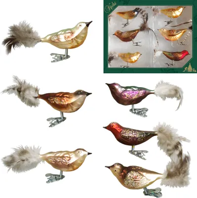 Produktbild von Krebs Glas Lauscha Weihnachtsbaumschmuck 6er Set - Waldvögel - ca. 11cm - aus Glas