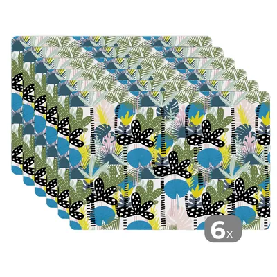 Obrázok produktu pre MuchoWow® Podložky Sada 6 podložiek Umývateľné podložky 30x45x0.3cm Listy - Džungľa - Vzory Podložka pod stôl Nekĺzavá a odolná voči teplu