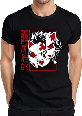 Produktbild von Tanjiro Kamado Kimetsu no Yaiba Fuchsmaske Anime Geschenk Herren T-Shirt, Schwarz, L