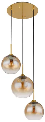 Produktbild von Pendelleuchte, Metall, Messing, Glas Amber, 3-Flammig, D 43 cm