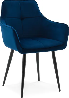Produktbild von NEW HOME Glamour Stuhl QUATTRO gespolsterter Esszimmerstuhl Wohnzimmerstuhl mit Steppung - dunkelblau - moderne Samt Velours Möbel