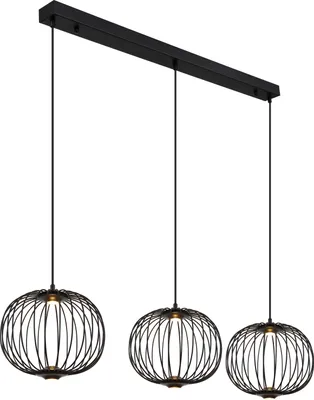 Produktbild von Globo Lighting Hängeleuchte Metall schwarz matt, Metallstäbe schwarz matt, Aluminium schwarz matt, Kabel PVC schwarz, mehrere Stufen über Wandschalter, Memoryfunktion, Höhe kürzbar, 3 Stufen: 1 Hauptlicht, 2 unteres Licht, 3 beide zusammen, LxBxH: 1260x300x1500mm, inkl. LED 43W 230V, 4897lm Source, 1919lm Output, 3000K