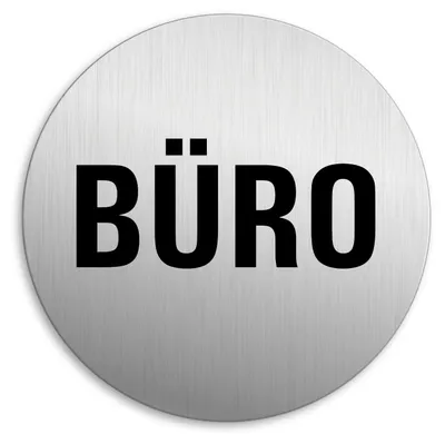 Türschild Büro, Alu, Edelstahl-Look, selbstklebend, Ø 75 mm