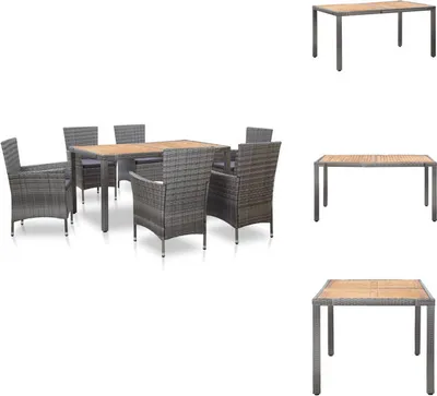 Immagine prodotto di vidaXL set da pranzo da giardino 7 pezzi con cuscini in poly rattan grigio - Set di mobili da giardino