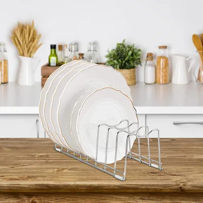 Produktbild von Silikon-gestuurde pannendekselhouder voor keukenservies met metalen frame