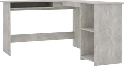 A corner desk with a concrete-like finish, shown from a slightly elevated side angle against a white background.