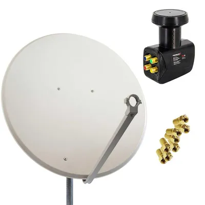 Produktbild von PremiumX SAT Anlage 100cm Antenne Stahl Hellgrau Quad LNB 8x F-Stecker