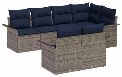 Immagine prodotto di vidaXL Set di divani da giardino con cuscini e portaoggetti 7 pezzi in Poly Rattan grigio