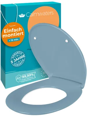 Produktbild von Calmwaters® Premium WC Sitz einfache Montage, Toilettendeckel bis 250 kg, EU, antibakterieller Duroplast, Absenkautomatik, 2 Montage Optionen, abnehmbar, Klobrille, oval, Bermuda-Blau