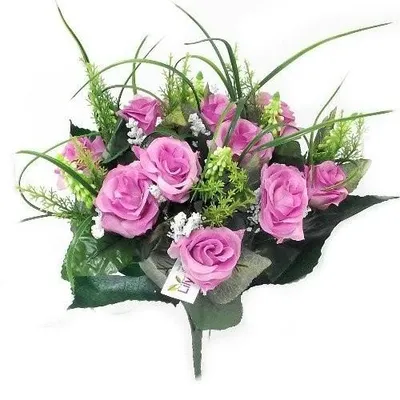 Produktbild von Kunstblumen-Rosen & Grasstrauß mit 12 Blütenköpfen