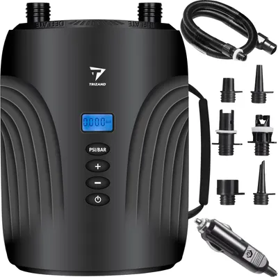Produktbild von Trizand Sup Pumpe Elektrisch 12V, 110 W - 20 PSI / 1,38 BAR Luftpumpe mit LCD - Sup Zubehör mit 6 Aufsätze Kompakt, Mobil - Aufpumpen & Luftabsaugung für SUP, Kajak und Schlauchboot 25262