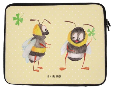 Produktbild von Mr. & Mrs. Panda Hülle Laptop Hummeln Kleeblatt 33 x 42 cm - Gelb Pastell - Geschenk, Spruch Fröhlich, glücklich Werden, Biene, Lustige Sprüche, Laptoptasche, Tasche