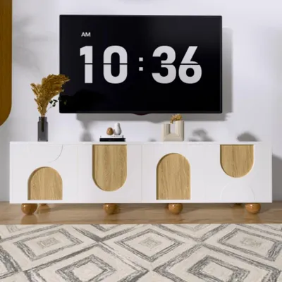Produktbild von TV-Schrank mit vier Türen, TV-Ständer, TV-Ständer Einzigartiges Design TV-Konsolentisch, 175 x 38 x 50 cm