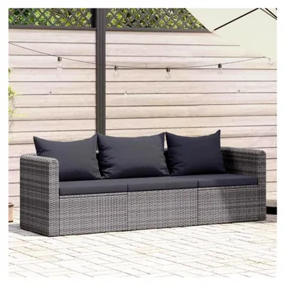 Produktbild von Garten-Sofagarnitur mit Rückenkissen und Sitzkissen, 3-teilig, Grau, Poly Rattan
