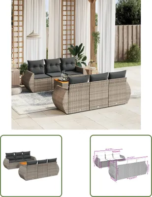Produktbild von The Living Store 7-tlg. Garten-Sofagarnitur mit Kissen Grau Poly Rattan