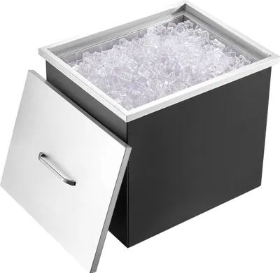 Zdjęcie produktu dla Wkładka do lodówki, 21" długości x 17" szerokości x 18" wysokości, lodówka ze stali nierdzewnej, komercyjny pojemnik na lód z pokrywą, 40 qt lodówka do kuchni zewnętrznej, w zestawie rura odpływowa i korek odpływowy, do schładzania wina i piwa.