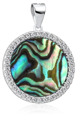 Produktbild von MATERIA Perlmutt Schmuck Anhänger grün - Kettenanhänger Silber 925 Damen rund mit Abalone Muschel + Zirkonia mit Kette