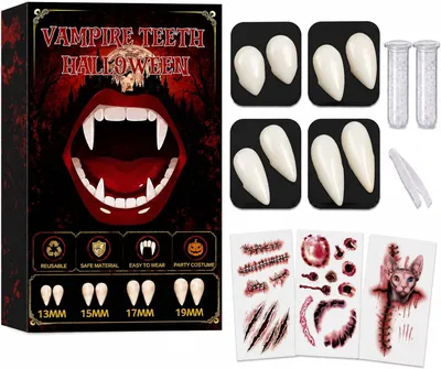 Obrázok produktu pre Vampírske zuby - 4 páry - 4 veľkosti - Halloween - Cosplay - Karneval