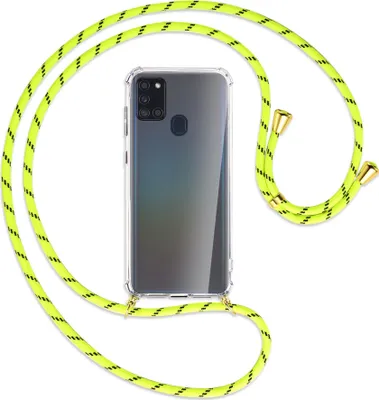 Produktbild von Handykette Backcover-Schutzhülle mit Band (Metall goldfarben) für Samsung Galaxy A21s - neongelb