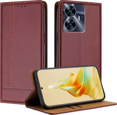 Produktbild von Handyhülle für Realme C55 4G Leder Flip Klappbare Schutzhülle mit Standfunktion Dunkelrot